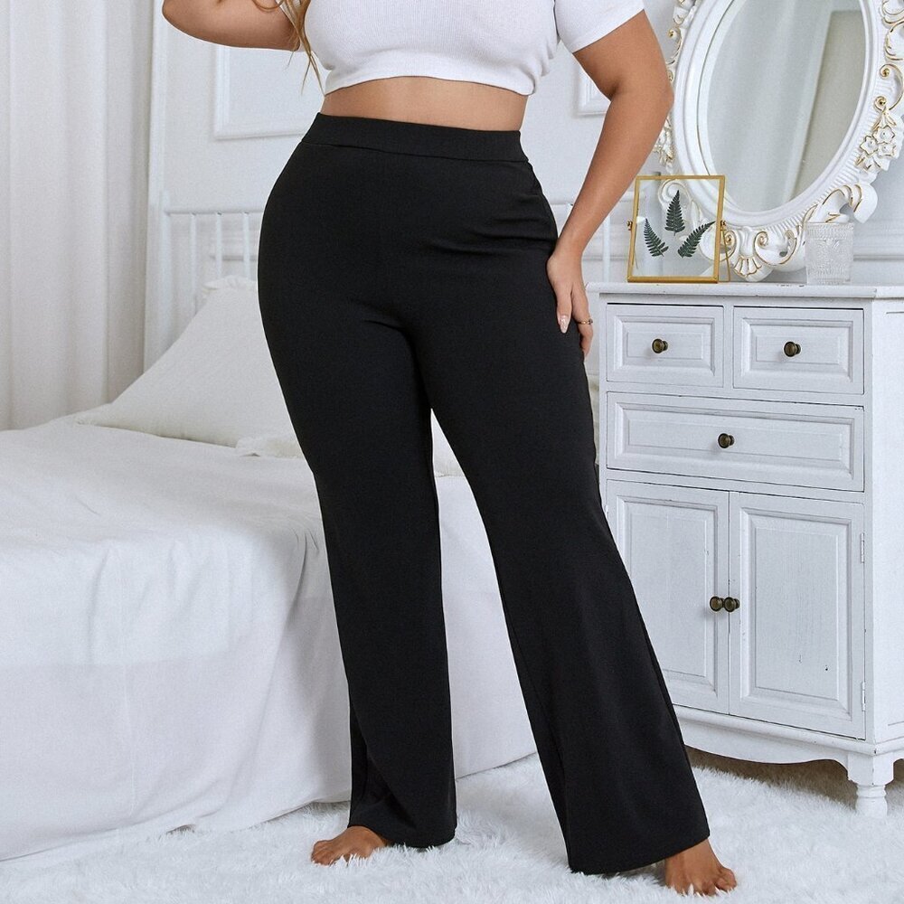 Black Casual Women's Plus Flare Leg Pants